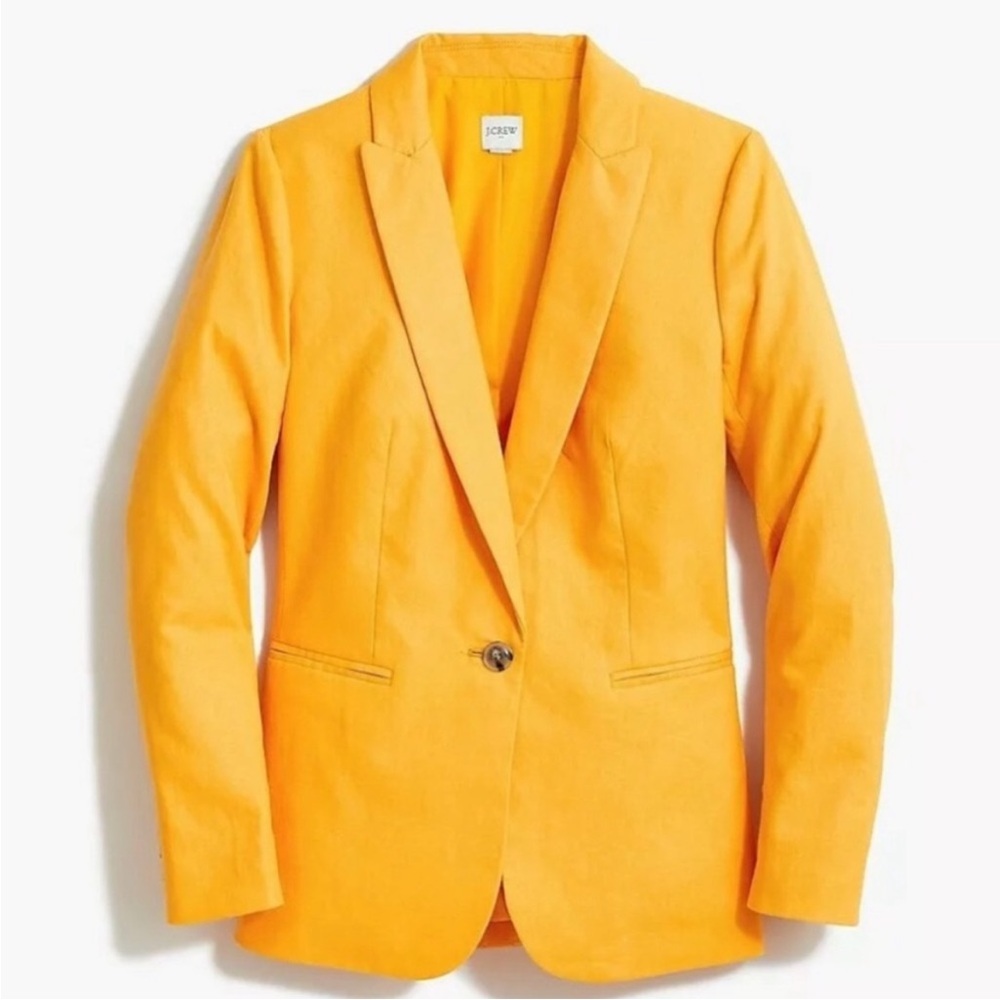 J. Crew NWT Saffron Yellow One Button Linen Blazer 0 Single breasted